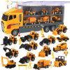 CUTE STONE 25 in 1 Construction Trucks Push and Go Car Carrier Truck Toy, Play Vehicles with Sounds and Lights, 12 Mini Diecast Trucks Included