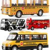 Geyiie Bus Toys for Kids, School Bus, City Bus London, 4 Pack