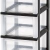 IRIS USA MC Plastic Storage Drawer, Rolling Cart with Organizer Top, 3, Black