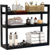 Bathroom Bamboo Shelf Organizer - 3 Tier Storage Shelf with Adjustable Wall Mounted Shelf Rack Over Toilet, Use for Bathroom, Kitchen, Living Room (Black)