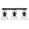 Golden Lighting Hines 7 in. Black with Seeded Glass 3-Light Semi-Flush Mount