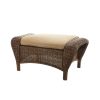 Hampton Bay Beacon Park Brown Wicker Outdoor Patio Ottoman with CushionGuard Toffee Trellis Tan Cushions