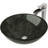 VIGO VG07051 Glass Round Vessel Bathroom Sink in Onyx Gray with Niko Faucet and Pop-Up Drain in Brushed Nickel