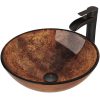 VIGO VGT504 Glass Round Vessel Bathroom Sink in Russet Brown, Antique Rubbed Bronze