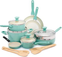 Greenpan  Rio 16pc Ceramic Nonstick Cookware Set, Turquoise