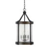 Kichler  Barrington 4-Light Distressed Black and Wood Tone Rustic Seeded Glass Cylinder Pendant Light