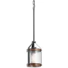 Kichler  Barrington Distressed Black and Wood Tone Rustic Seeded Glass Cylinder Mini Pendant Light