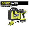 RYOBI PBLHM101K ONE+ HP 18V Brushless Cordless 1/2 in. Hammer Drill Kit with (1) 4.0 Ah High Performance Battery, Charger, and Tool Bag