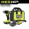 RYOBI PSBDD01K ONE+ HP 18V Brushless Cordless Compact 1/2 in. Drill/Driver Kit with (2) 1.5 Ah Batteries, Charger and Bag