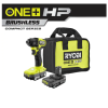 RYOBI PSBID01K ONE+ HP 18V Brushless Cordless Compact 1/4 in. Impact Driver Kit with (2) 1.5 Ah Batteries, Charger and Bag