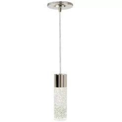Style Selections Dunwynn Polished Nickel Modern/Contemporary Seeded Glass Cylinder LED Mini Pendant Light
