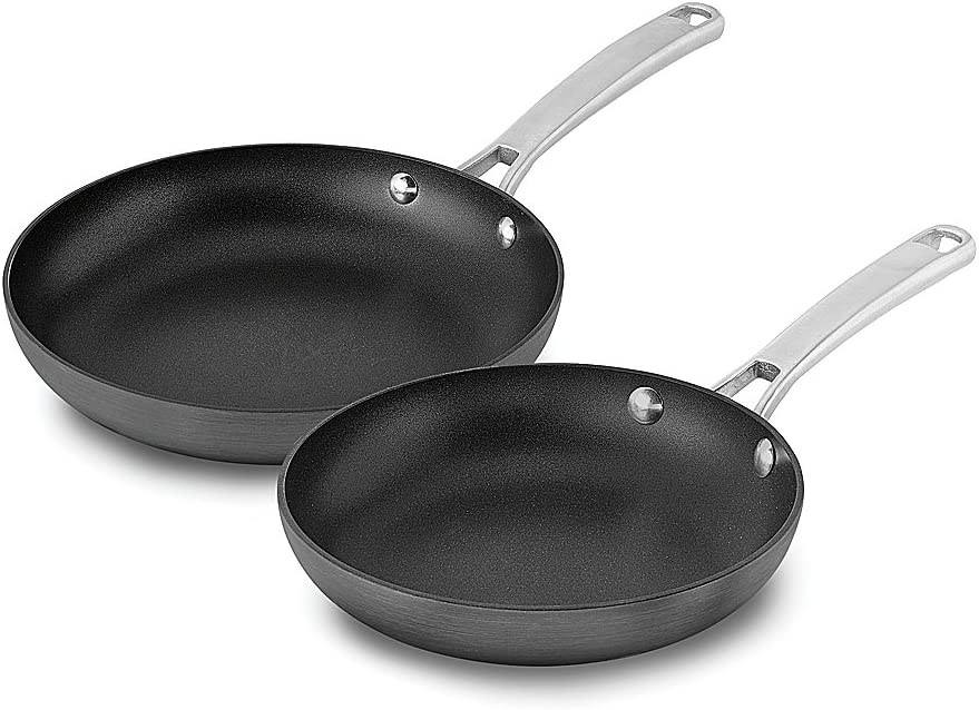 Calphalon Classic Aluminum Hard Anodized Oven Safe Nonstick 2 Piece Frying Pan Set with 8 & 10 Inch Pans and Stainless Steel Stay Cool Handles, Grey