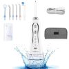 H2ofloss Water Flosser Portable Dental Oral Irrigator with 5 Modes, 6 Replaceable Jet Tips, Rechargeable Waterproof Teeth Cleaner for Home and Travel -300ml Detachable Reservoir (HF-6)