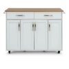 HOMESTYLES Brookshire White Kitchen Cart with Natural Wood Top