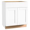 Hampton Bay Shaker Satin White Stock Assembled Base Kitchen Cabinet with Ball-Bearing Drawer Glides (30 in. x 34.5 in. x 24 in.)