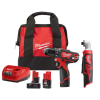 Milwaukee 2407-22-2467-20-48-11-2460 M12 12V Li-Ion Cordless 3/8 in. Drill/Driver Kit with 1/4 in. Right Angle Hex Impact Driver & 6.0 Ah XC Battery Pack