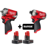 Milwaukee 2554-20-2551-20-48-11-2412 M12 FUEL 12V Lithium-Ion Brushless Cordless Stubby 3/8 in. Impact Wrench and Impact Driver with Two 3.0 Ah Batteries