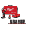 Milwaukee 2555-22-49-66-7022 M12 FUEL 12V Cordless Brushless Stubby 1/2 in. Impact Wrench Kit with 1/2 in. Drive SAE Deep Socket Set (9-Piece)