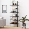 Nathan James Theo Nutmeg Brown Wood 6-Shelf Tall Ladder Bookcase Wall Mount Bookshelf Matte Black Metal Frame