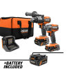 RIDGID R9208-AC840040 18V Brushless Cordless 2-Tool Combo Kit with Hammer Drill, Impact Driver, (3) Batteries, Charger, and Bag