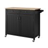 StyleWell Bainport Black Kitchen Cart with Butcher Block Top