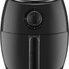 Elite Gourmet EAF-0201 Personal 2.1 Qt. Compact Space Saving Electric Hot Air Fryer Oil-Less Healthy Cooker, Timer & Temperature Controls, PFOA PTFE Free, 1000W, Quart Analog, Black