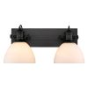 Golden Lighting 3118-BA2 BLK-OP Hines 2-Light Black and Opal Glass Bath Light