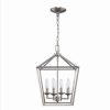 Home Decorators Collection Weyburn 4-Light Brushed Nickel Caged Farmhouse Chandelier for Dining Room, Lantern Kitchen Light