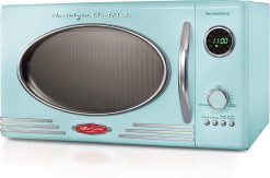 Nostalgia RMO4AQ Retro Large 0.9 cu ft, 800-Watt Countertop Microwave Oven 12 Pre-Programmed Cookin, Digital Clock, Easy Clean Interior, Aqua, Cu.Ft