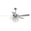 Parrot Uncle F6222A110V Zuniga 52 in. Indoor Chrome Downrod Mount Crystal Chandelier Ceiling Fan with Light Kit and Remote Control