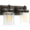 Progress Lighting Calhoun Collection 13-1/4 in. 2-Light Antique Bronze Clear Glass Farmhouse Urban Industrial Bath Vanity Light