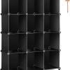 TomCare Cube Storage 12-Cube Bookshelf Closet Organizer Storage Shelves Shelf Cubes Organizer Plastic Book Shelf Bookcase DIY Square Closet Cabinet Shelves for Bedroom Office Living Room, Black