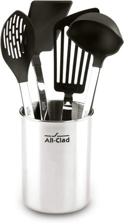 All-Clad Scratch & Heat-Resistant Nylon Tools with Stainless Steel Handles and Caddy, 5-Piece