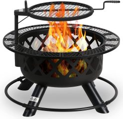 BALI OUTDOORS Wood Burning Fire Pit with Quick Removable Cooking Grill, Black