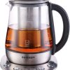 BUYDEEM K2423 Tea Maker, Durable 316 Stainless Steel & German Schott Glass Electric Kettle, Removable Infuser, Auto Keep Warm, BPA Free, 1.2L