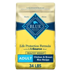 Blue Buffalo Life Protection Formula Chicken and Brown Rice Healthy Weight Dry Dog Food for Adult Dogs Whole Grain 34 lb. Bag