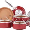 BulbHead Red Copper 10 PC Copper-Infused Ceramic Non-Stick Cookware Set