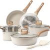 CAROTE C01520 Pots and Pans Set Nonstick, White Granite Induction Kitchen Cookware Sets, 10 Pcs Non Stick Cooking Set w/ Frying Pans & Saucepans(PFOS , PFOA Free)