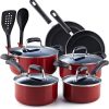 Cook N Home 2601 Stay Cool Handle Pattern 12-Piece Nonstick Cookware Set, Marble Red