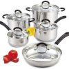 Cook N Home Stainless Steel Cookware Sets 10 Piece, Pots and Pans with Stay-Cool Handles Cooking Set for Kitchen, Dishwasher Safe, Silver