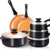 FRUITEAM 10pcs Cookware Set Ceramic Nonstick Soup Pot, Milk Pot and Frying Pans Set, Copper Aluminum Pan with Lid, Induction Gas Compatible, 1 Year Warranty Mothers Day Gifts for Wife…