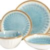 Gibson Elite Mayfair Bay Embossed Double Bowl Dinnerware Set, Service for 4 (16pcs), Blue