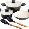 Gibson Home Plaza Café Forged Aluminum 7 Piece Healthy Ceramic Interior w/ Bakelite Handles Pots and Pans Cookware Set – Black