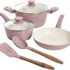 Gibson Home Plaza Café Forged Aluminum Healthy Ceramic Cookware, 7-Piece Set, Lavender Rose