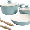 Gibson Home Plaza Café Forged Aluminum Healthy Ceramic Cookware, 7-Piece Set, Sky Blue