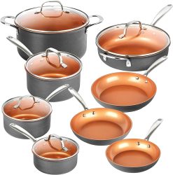 Gotham Steel Pro Pots and Pans Set Nonstick 13 Piece Hard Anodized Kitchen Cookware Sets with Nonstick Ceramic Cookware Set, Oven, Dishwasher Safe Metal Utensil Safe Non Stick Frying Pan Set, Nonstick