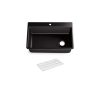 KOHLER K-8437-1-CM1 Kennon Dual Mount Neoroc Granite Composite 33 in. 1-Hole Single Bowl Kitchen Sink in Matte Black with Basin Rack