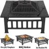 LEMY 32 inch Outdoor Fire Pit Square Metal Firepit Backyard Patio Garden Stove Wood Burning Fire Pit W Rain Cover, Faux-Stone Finish