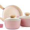 Neoflam Retro 5-Piece Ceramic Nonstick Cookware Set, PFOA Free Pots and Pans with Integrated Steam Vent Lid knob prevents boil over and Heat Resistant Silicone Grips for safer cooking at kitchen, Pink