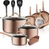 NutriChef 14-Piece Nonstick Cookware PTFE/PFOA/PFOS-Free Heat Resistant Lacquer Kitchen Ware Set w/Saucepan, Frying Pans, Cooking, Dutch Oven Pot, Lids, Utensil NCCW14S, AGold